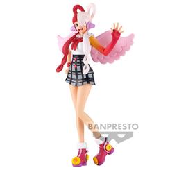 Pop estelar y carisma a todo color: la Figura Uta – The Grandline Series de One Piece irradia energía con su look bicolor, auriculares, alas rosas y saludo de diva que parece saltar del escenario a tu vitrina. 
