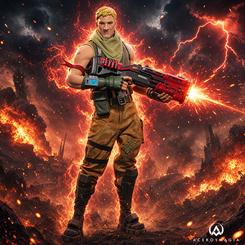 La Figura Fortnite Action 1/6 Jonesy The First traslada al formato coleccionable uno de los atuendos más reconocibles de Fortnite, con su equipamiento táctico y un amplio repertorio de armas y objetos del videojuego.