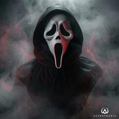 La máscara blanca aparece bajo la capucha como una amenaza detenida en mitad de la escena. Este busto Ghost Face escala real lleva el icono de Scream a una pieza de colección 1/1 con una presencia directa, oscura 