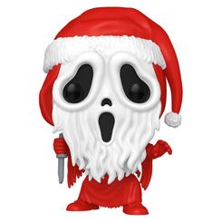 La máscara blanca asoma bajo un gorro rojo y cambia por completo la lectura de un icono del slasher. Esta figura POP Ghost Face Santa convierte al asesino de Ghost Face en una presencia navideña tan reconocible como inquietante