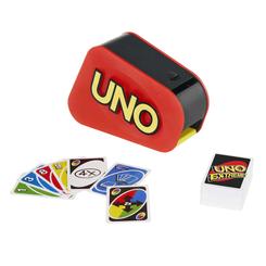 El juego de cartas UNO Extreme convierte cada turno en un momento de suspense gracias a su lanzador, sus luces parpadeantes y sus efectos de sonido. Apila las cartas, pulsa el botón y prepárate para una partida llena de giros inesperados.