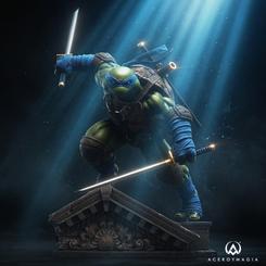 La estatua Leonardo Teenage Mutant Ninja Turtles corta el aire antes incluso de mirar las katanas. Su postura sobre el tejado, baja y tensa, convierte esta figura coleccionable TMNT en una escena de acción congelada con verdadera intención.