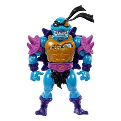 Descubre la fusión épica entre dos universos legendarios con la figura MOTU x TMNT: Turtles of Grayskull Deluxe Sla'ker, que se alza con una estatura de 14 cm. Esta figura articulada es una joya de la colección "Masters of the Universe"