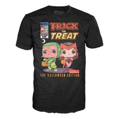 Camiseta de Scarlet Vision Halloween Edition, basado en la serie de Disney+. Esta divertida camiseta tiene a Scarlet y Vision al estilo Funko Pop. La camista está realizada en 100% Algodón.