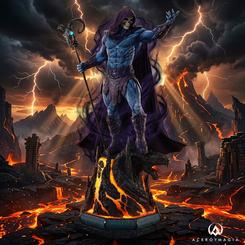 Sobre una Montaña de la Serpiente atravesada por magma, la estatua 1/3 Skeletor Masters of the Universe impone su dominio antes incluso de mirar su rostro. Esta estatua coleccionable de Skeletor,