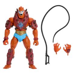 La figura Beast Man Masters of the Universe impone presencia desde el primer vistazo: naranja intenso, armadura con pinchos y una expresión salvaje que parece salida de una estantería ochentera. 