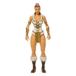 Fuerza clásica con porte de capitana. Teela llega a la línea Masterverse: New Eternia en una figura articulada de 18 cm que combina esculpido detallado y un rango de movimiento amplio (alrededor de 30 puntos)