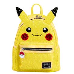 Un rayo de estilo y diversión ilumina cualquiera de tus aventuras con esta mochila de Pikachu de Pokémon by Loungefly, cubierta de lentejuelas amarillas que capturan cada reflejo con pura energía eléctrica.