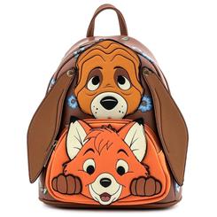 Descubre la aventura cotidiana con la encantadora mochila Tod y Toby Disney Loungefly, diseñada para llevar tu estilo a otro nivel gracias a su cuidado acabado en imitación piel y sus detalles 