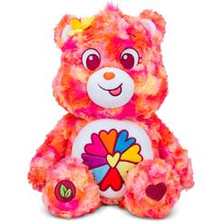 Explosión de color y ternura inunda tu espacio con el peluche Flower Power de los Osos Amorosos, un compañero de 35 cm que combina un suave pelaje moteado en tonos cálidos con una flor bordada en su cabeza 