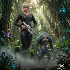 El negro del traje parece salir directamente de una instalación Weyland-Yutani, y el set de figuras Predator Thia and Bud Sixth Scale aprovecha esa presencia desde el primer vistazo.