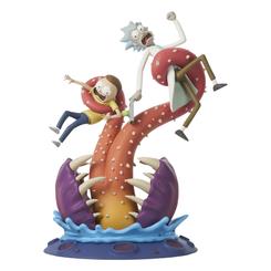 ¡Sé el primero en tener el icónico diorama de Rick y Morty en tu colección! Este impresionante diorama de 25 cm de alto captura a Rick y a su nieto Morty atrapados en la lengua puntiaguda de una criatura misteriosa