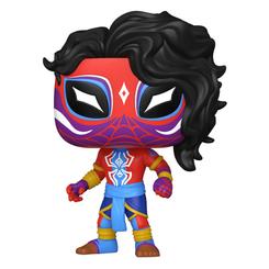 Figura de Spider-Man India realizada en vinilo perteneciente a la línea Pop! de Funko. La figura tiene una altura aproximada de 9 cm., y está basada en Spider-Man: Across the Spider-Versen.