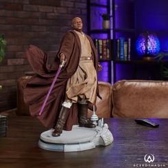 Figura Premium Format de Mace Windu™ de Star Wars Episode III. Esta figura coleccionable oficialmente licenciada de Star Wars muestra el poder y la prestigiosa figura de un renombrado Maestro Jedi.