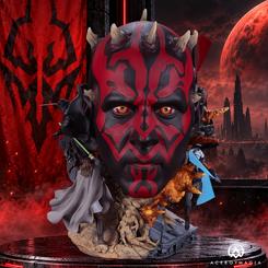 Busto Darth Maul Fine Art de Star Wars, fabricado por Premium Collectibles Studio. Mide 36,8 x 27,9 x 26,7 cm, integra escenas de su historia y está limitado a 350 unidades.