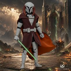 Figura de Saesee Tiin con armadura clon de Star Wars: The Clone Wars a escala 1/6 y 32 cm de altura. Incluye dos cabezas, sable de luz LED verde por USB, hojas intercambiables y 30 puntos de articulación.