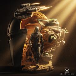El busto Star Wars The Mandalorian convierte el casco beskar en una escena completa, casi cinematográfica. No es solo una pieza con presencia; es una réplica de colección que concentra metal, arena, vuelo y silencio en poco más de 40 cm.