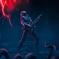 Captura el espíritu rebelde de Hawkins con esta estatua de Eddie Munson, parte de la línea Deluxe Art Scale de *Stranger Things*. A escala 1/10 y con un tamaño aproximado de 20,5 x 15 x 14 cm,