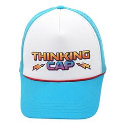 Preciosa gorra de Baseball retro con el logo de Thinking Cap. El regalo perfecto para fans de Strangers Things, esta preciosa gorra está realizada en 100% poliéster, talla única. 
