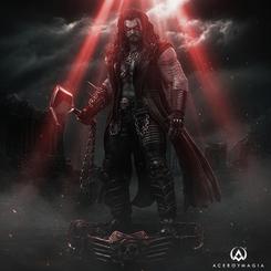 El negro del cuero, la piel grisácea y el filo del arma convierten esta estatua Lobo Supergirl Movie en una presencia inmediata. No necesita una pose exagerada para imponer; basta su mirada cerrada, la cadena colgando y esa actitud de cazarrecompensas 