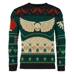 La Primera Legión entra en campaña incluso durante el invierno con esta sudadera navideña Warhammer 40,000 Dark Angels. Su gran emblema alado convierte el frontal en una declaración inmediata de lealtad a los Ángeles Oscuros