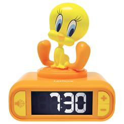Despertador con luz nocturna Piolin Tweety con pantalla LCD y alarma ajustable. Incluye efectos de sonido y luz nocturna para facilitar su uso por niños a partir de 3 años.