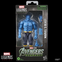 Figura articulada Beats Avengers Doomsday Marvel Legends Series de 15 cm con cinco accesorios, incluyendo cabeza y manos alternativas, gafas y tableta de datos. Representa a un personaje azul de Los Vengadores en pose dinámica.