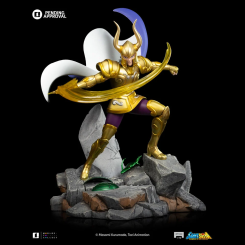 Figura Capricorn Shura de Saint Seiya a escala 1/10 en resina con base inspirada en los Doce Templos del Zodiaco. Representa al Santo de Oro en pose de batalla con su espada Excalibur y armadura dorada.
