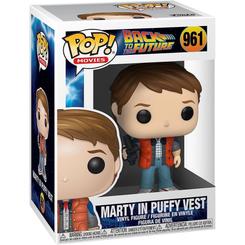 Figura POP Back To The Future Marty in Puffy Vest de vinilo de 9 cm con el chaleco rojo característico de Marty McFly. Presentada en caja regalo con ventana, ideal para coleccionistas de Regreso al Futuro.
