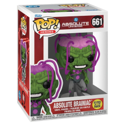 Figura POP DC Comics Absolute Universe Absolute Brainiac de vinilo con detalles que brillan en la oscuridad. Presentada en caja regalo, es una pieza compacta y distintiva para coleccionistas del universo DC.