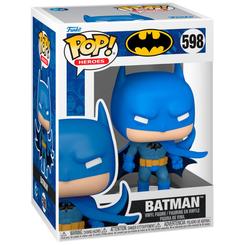 Figura POP DC Comics Batman en vinilo con su traje clásico azul y gris y capa ondeante. Presentada en caja regalo, es una pieza ideal para coleccionistas del universo DC Comics.