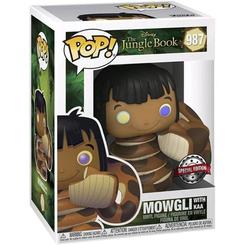 Figura POP Disney El Libro de la Selva Mowgli Exclusive con diseño exclusivo que muestra a Mowgli envuelto en la serpiente Kaa. Figura de vinilo compacta y coleccionable dentro del universo Disney.