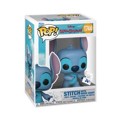 Figura POP Disney Lilo &amp; Stitch de Stitch con gráfico de estados de ánimo en vinilo. Presenta una postura dinámica y viene en caja regalo, ideal para coleccionistas y fans de la película.