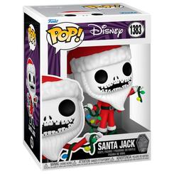 Figura POP Disney Pesadilla Antes de Navidad 30th Anniversary Santa Jack de 9 cm en vinilo. Representa a Jack Skellington vestido de Santa Claus con luces navideñas, ideal para coleccionistas y fans de la película.