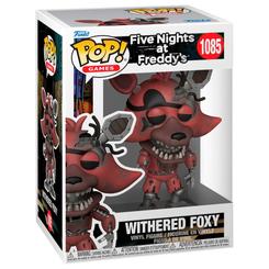 Figura POP Five Nights at Freddy's Withered Foxy en vinilo con diseño desgastado y mecánico. Representa al animatrónico Foxy en versión deteriorada, ideal para coleccionistas y fans de la saga.