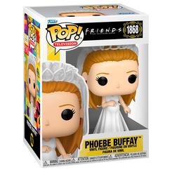 Figura POP Friends Phoebe Buffay en vinilo con vestido de novia y velo. Presentada en caja regalo, es un objeto de colección oficial de la serie Friends ideal para fans y coleccionistas.