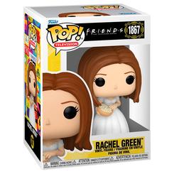 Figura POP Friends Rachel Green de vinilo con vestido blanco y bol en las manos. Mide aproximadamente 9 cm y se presenta en caja regalo, ideal para fans y coleccionistas de la serie Friends.