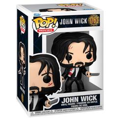 Figura POP John Wick with Dual Knives de vinilo con 9 cm de altura. Representa al personaje con dos cuchillos y detalles de sangre, presentada en caja regalo para coleccionistas.