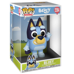 Figura POP Jumbo Bluey de 25 cm en vinilo con caja regalo. Representa al personaje Bluey de la serie de televisión con su diseño característico y colores vivos.