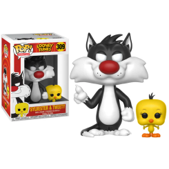 Figura POP Looney Tunes Sylvester &amp; Tweety de vinilo con 9 cm de altura. Incluye a Silvestre y Piolín en caja regalo para coleccionistas y fans de la animación clásica.