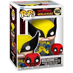 Figura POP Marvel Deadpool &amp; Wolverine con Babypool de 9 cm en vinilo. Presenta a Wolverine con su traje clásico y a Babypool en versión bebé, ideal para coleccionistas del universo Marvel.