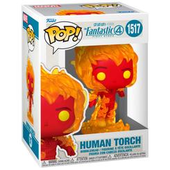Figura POP Marvel Los 4 Fantásticos Antorcha Humana de vinilo con 9 cm de altura. Representa al personaje envuelto en llamas con el diseño característico de las figuras POP y se presenta en caja regalo.