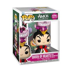 Figura POP Premium Disney Alice In Wonderland Queen of Hearts With Cheshire Cat de vinilo con unos 10 cm de altura. Representa a la Reina de Corazones con el Gato de Cheshire sobre su cabeza en formato Funko POP.