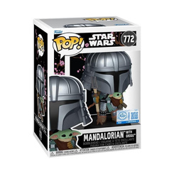 Figura POP Star Wars Impressions Mandalorian with Grogu exclusiva de vinilo con cabeza oscilante y 11 cm de altura. Representa al Mandaloriano con armadura rediseñada junto a Grogu, ideal para coleccionistas de Star Wars.