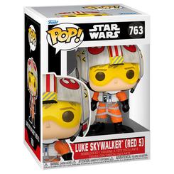 Figura POP de Luke Skywalker Red 5 de Star Wars en vinilo de 9 cm. Representa al piloto rebelde con casco y traje naranja, sobre base con logo de Star Wars, ideal para coleccionistas y fans.