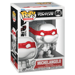 Figura POP Teenage Mutant Tortugas Michelangelo en vinilo con caja regalo, diseño característico de la línea Funko POP que representa al personaje con su máscara roja y estilo icónico.