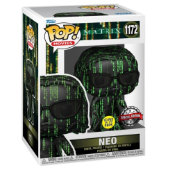 Figura POP The Matrix Neo Exclusive de vinilo de 9 cm que brilla en la oscuridad. Presentada en caja regalo con ventana, destaca por su diseño exclusivo inspirado en la saga Matrix.