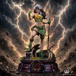 Figura Rogue Savage Land Unleashed de X-Men a escala 1/10 y 23 cm de altura. Está realizada en polystone y pintada a mano, con base temática que recrea la jungla prehistórica y elementos característicos del personaje.
