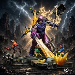 Figura X-Men Danger Room Diorama A a escala Demi Art Scale 1/20 en polystone con partes en resina, PVC y ABS. Incluye varios personajes y un Sentinel en una escena de combate detallada y pintada a mano.