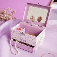 Joyero musical Rapunzel Princesas Disney con cajón y melodía, decorado con motivos florales y la imagen de Rapunzel. Perfecto para guardar joyas y pequeños recuerdos con un diseño compacto y funcional.